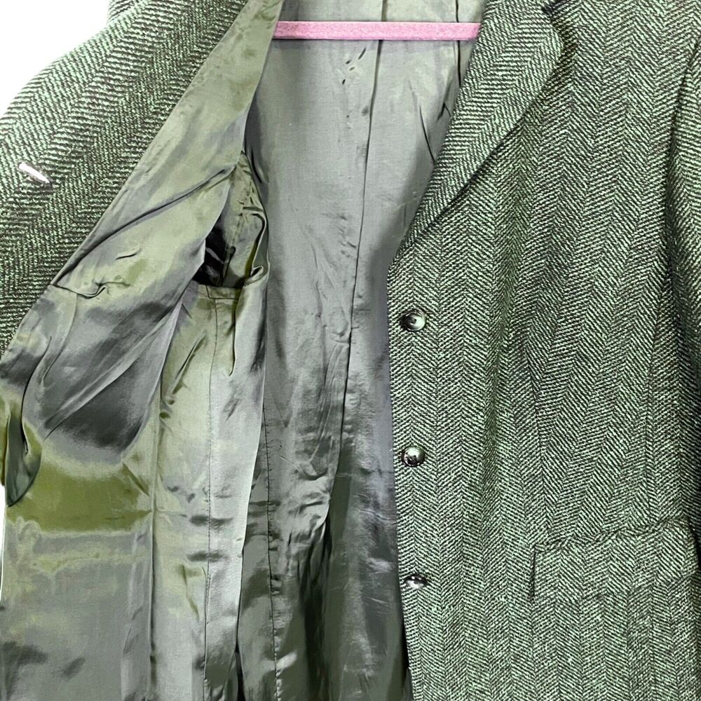 Basler Blazer Vintage Green Herringbone Tweed Retro Sz 46 or 1X Women's 3 Button - Picture 3 of 16